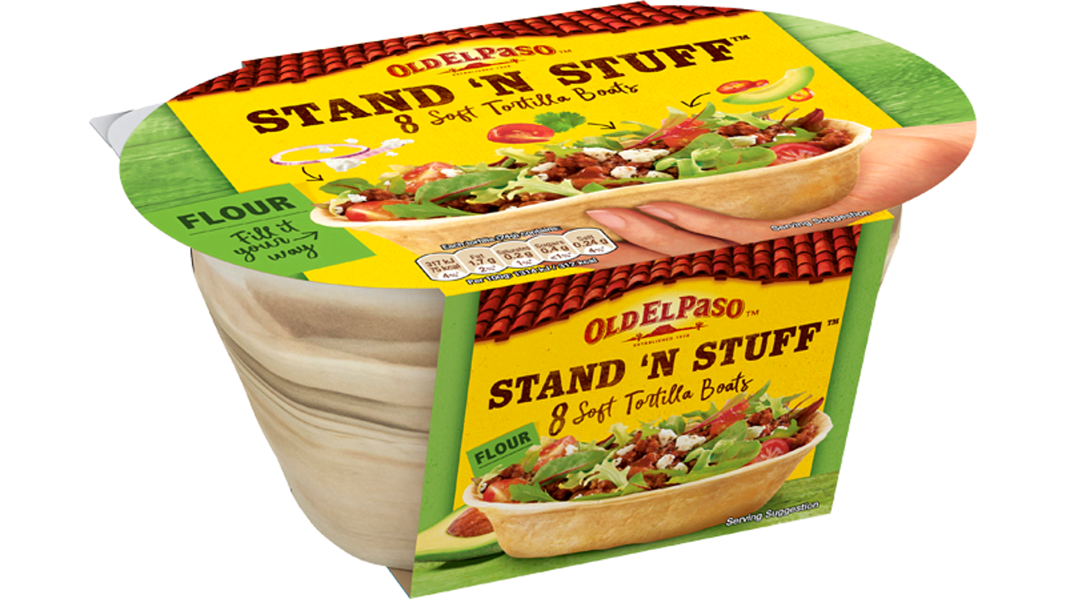 pack of Old El Paso's pk Stand N Stuff flour tortilla boats
